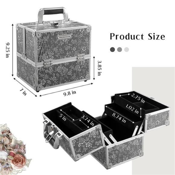 Makeup Train Case Portable Cosmetic Box Organizer Storage 4 Trays Aluminum Box - Picture 6 of 6